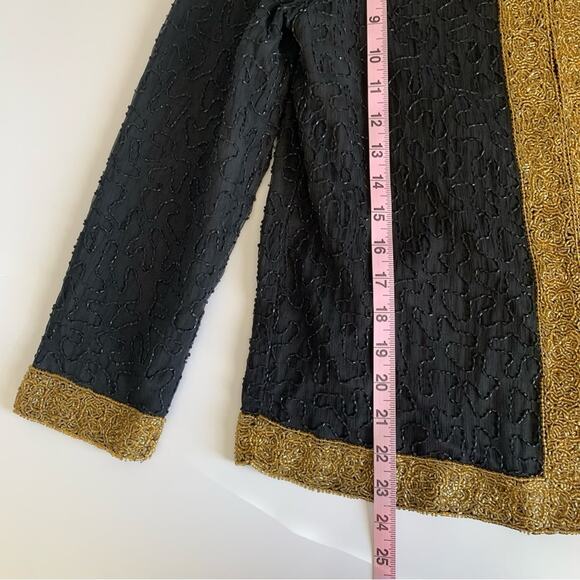 Laurence Kazar Vintage Black Gold Beaded Cocktail Silk Jacket Size Petite Small - Picture 4 of 7